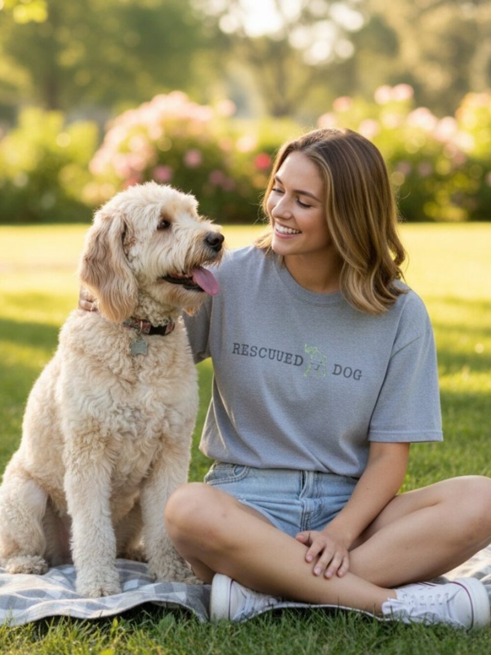 RESCUED BY A DOG Tee M Gray Dog Lover Shirt Rescue Puppy Dog Mom Dad Gift - Picture 9 of 9